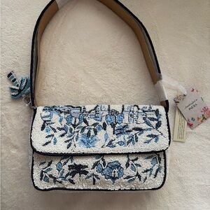 Beaded Floral Blue and White Shoulder Bag